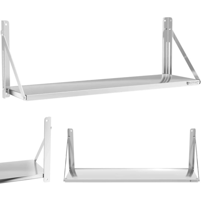 Royal Catering Salokāms nerūsējo&scaron;ā tērauda ēdinā&scaron;anas sienas plaukts līdz 40 kg, 120 x 30 cm