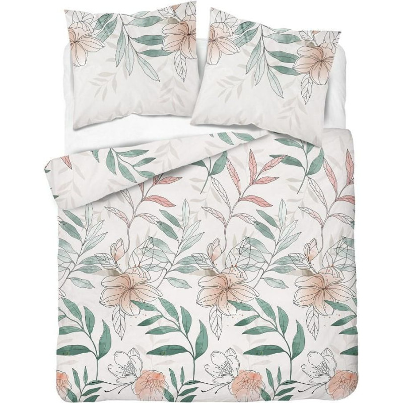 Satīna gultasveļa 220x200 4457 Balts zaļš pulveris, zied lapas Sākums Satīns 126