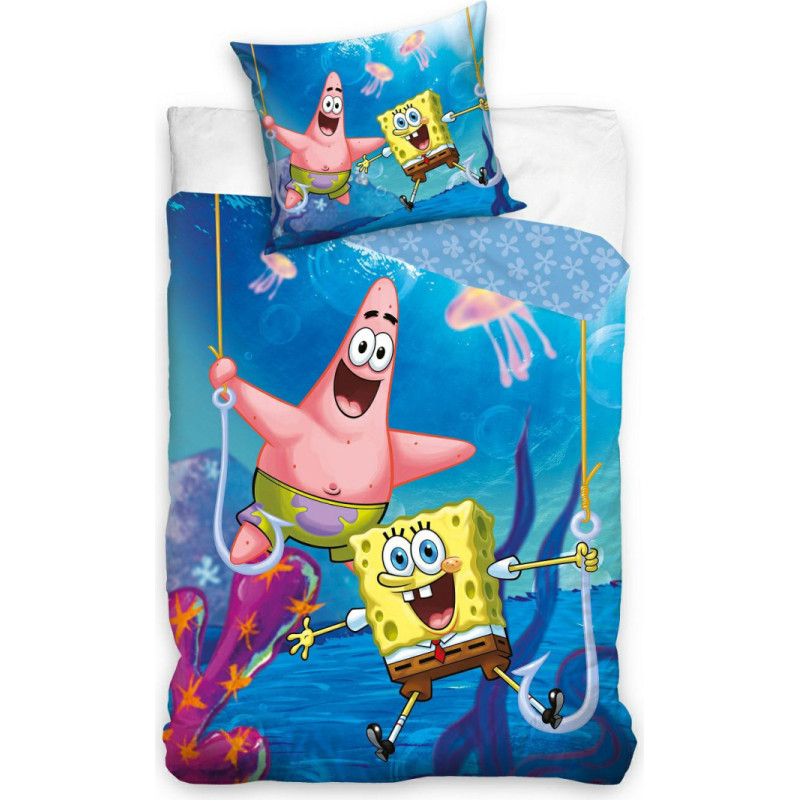 Kokvilnas gultas veļa 140x200 SpongeBob zila ar vienu spilvendrānu 70x90 C23
