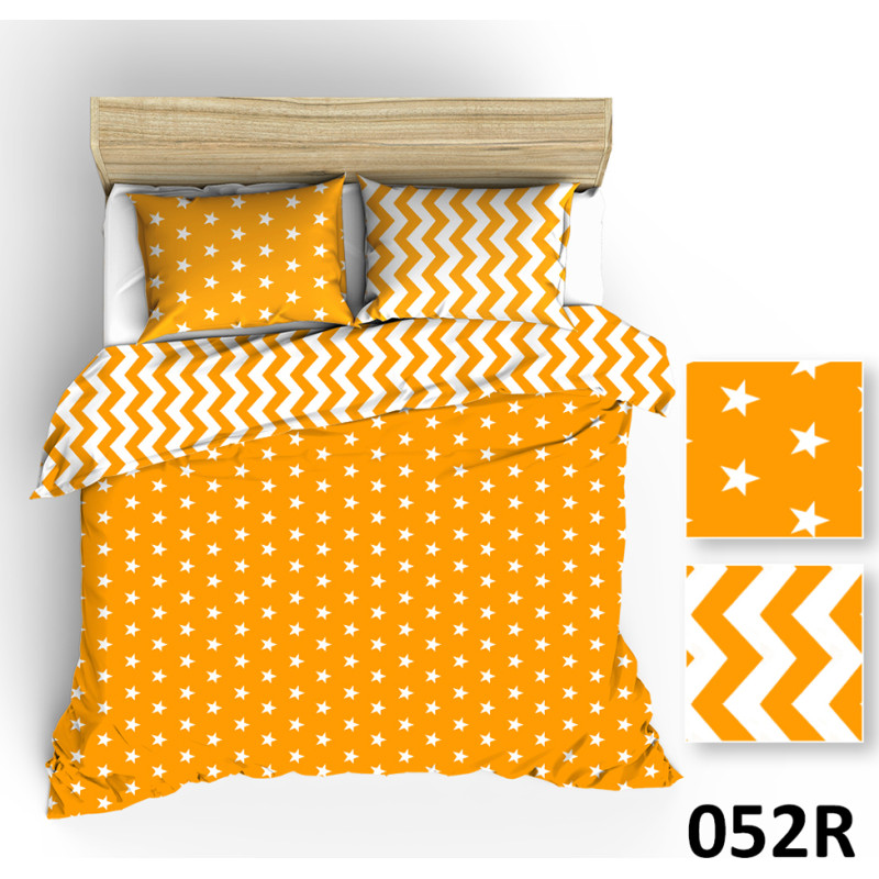 Kokvilnas gultas veļa 140x200 R052 baltas dzeltenas zvaigznes zigzags 107N 109N