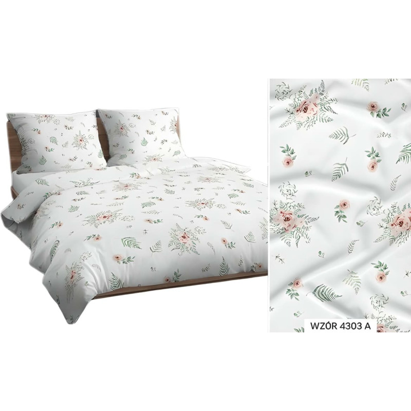 Kokvilnas gultasveļa 140x200 balti zaļi aprikožu lapu ziedi 4303 A kokvilna Max