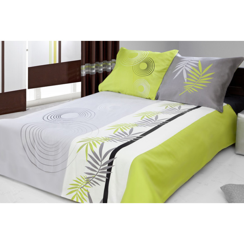 Satīna gultasveļa 200x220 Blanka zaļa ar apļiem un zariem Premium