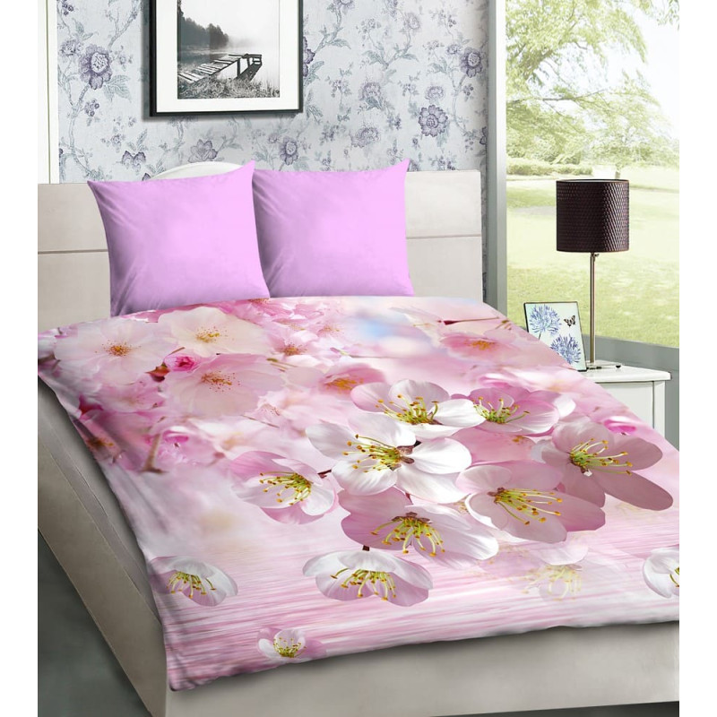 3D mikrosatīna gultas veļa 200x220 14 Rozā ziedi 1238 Bed&You