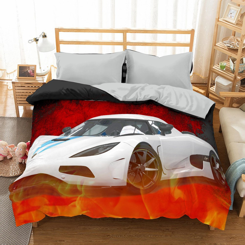 3D mikrosatīna gultas veļa 200x220 28 sporta auto balts 0025 Bed&You