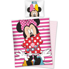 Kokvilnas gultas veļa 140x200 Mini Mouse I Love Mickey Lol svītraina STC21 0642