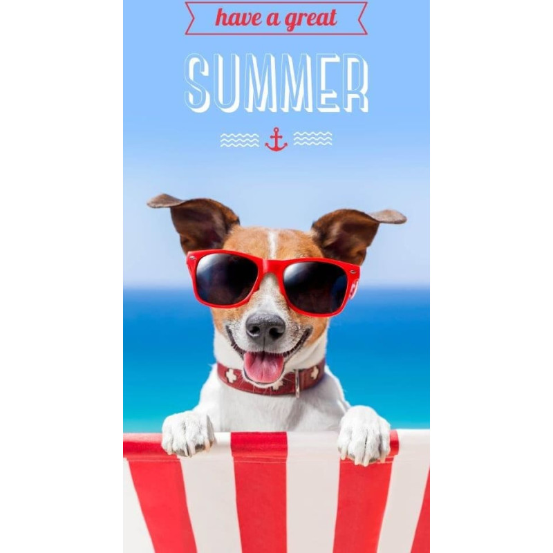 Pludmales dvielis 70x140 Design 08 Suns ar brillēm uz guļamkrēsla 1366 kokvilna