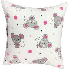 Kokvilnas spilvendrāna 40x40 1187E Peles, pelēki punktiņi, rozā, balta