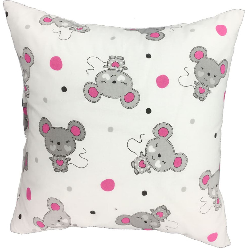 Kokvilnas spilvendrāna 40x40 1187E Peles, pelēki punktiņi, rozā, balta
