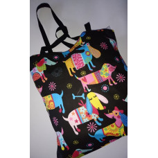 Kokvilnas iepirkumu soma 37x38 melni taksi, krāsaini suņi