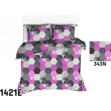 Kokvilnas gultas veļa 140x200 1421E sešstūri purpursarkani pelēka 343N