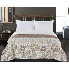 Decoking Dekoratīvs gultas pārklājs 240x260 Alhambra brūns oranžs balts divpusējs ar ziedu ornamentiem