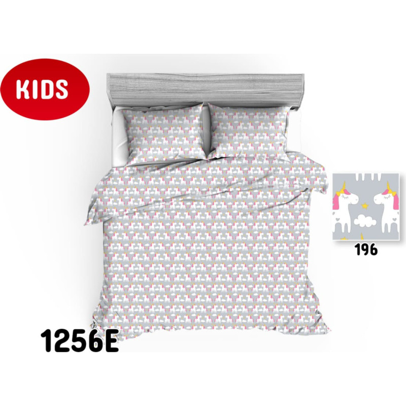 Kokvilnas gultasveļa 140x200 1256E poniji, pelēki, zirgi, mākoņi, zvaigznes