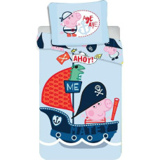 Kokvilnas gultas veļa 140x200 Peppa Pig 4253 Pirātu kuģa zila spilvendrāna 70x90