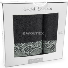 Dvieļu komplekts kastītē 2 gab Roma 8485/5389 nakts melns pelēks izšuvums 50x90 70x130