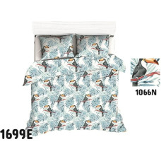 Kokvilnas spilvendrāna 50x60 1699E balta palmu lapas putni tukāni 1066N