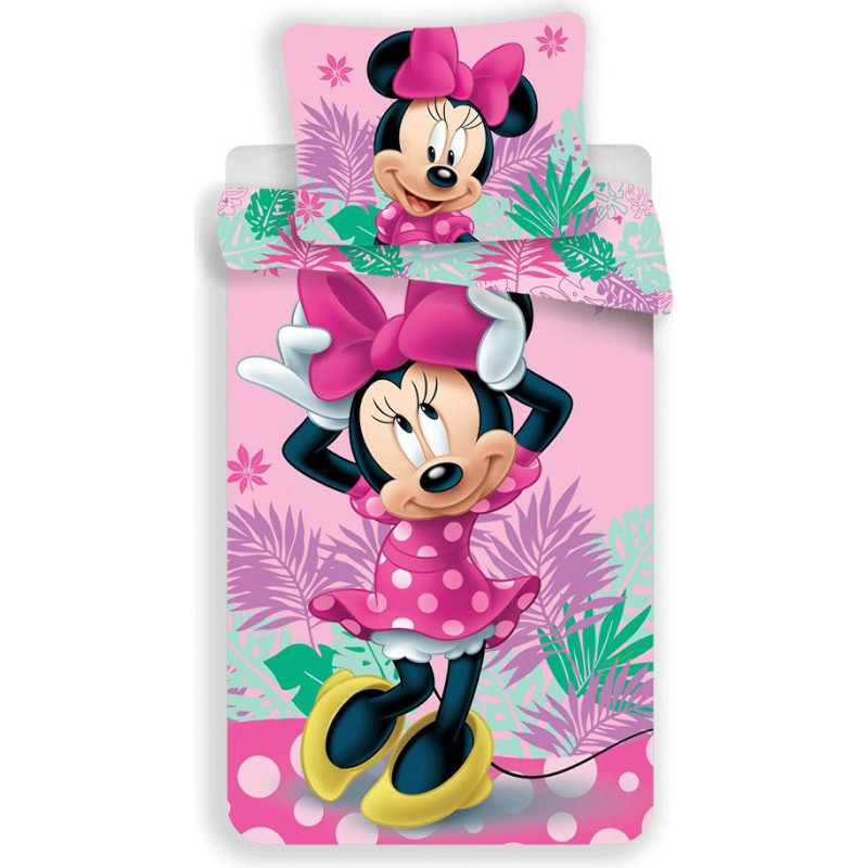 Bērnu gultas veļa 140x200 Mini Minnie Mouse 8408 rozā palmu spilvendrāna 70x90