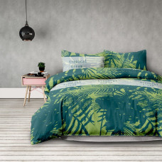Decoking Kokvilnas gultasveļa 160x200 Averi Rainforest Tropical Dream zaļās monsteras palmu lapas