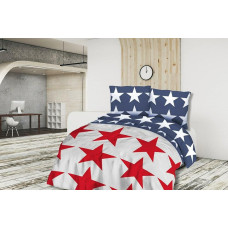 Kokvilnas gultas veļa 180x200 zvaigznes pelēki zila sarkana 71410/1 Cottonlove