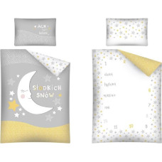 Kokvilnas gultas veļa 90x120 Saldie sapņi 9804 mēness zvaigznes dzeltens balts pelēks Lulumi 2927 B