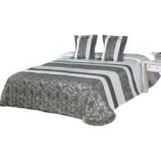 Ortex Dekoratīvais gultas pārklājs 200x220 77888 2 spilvendrānas 40x40 lapas balts pelēks sudrabs