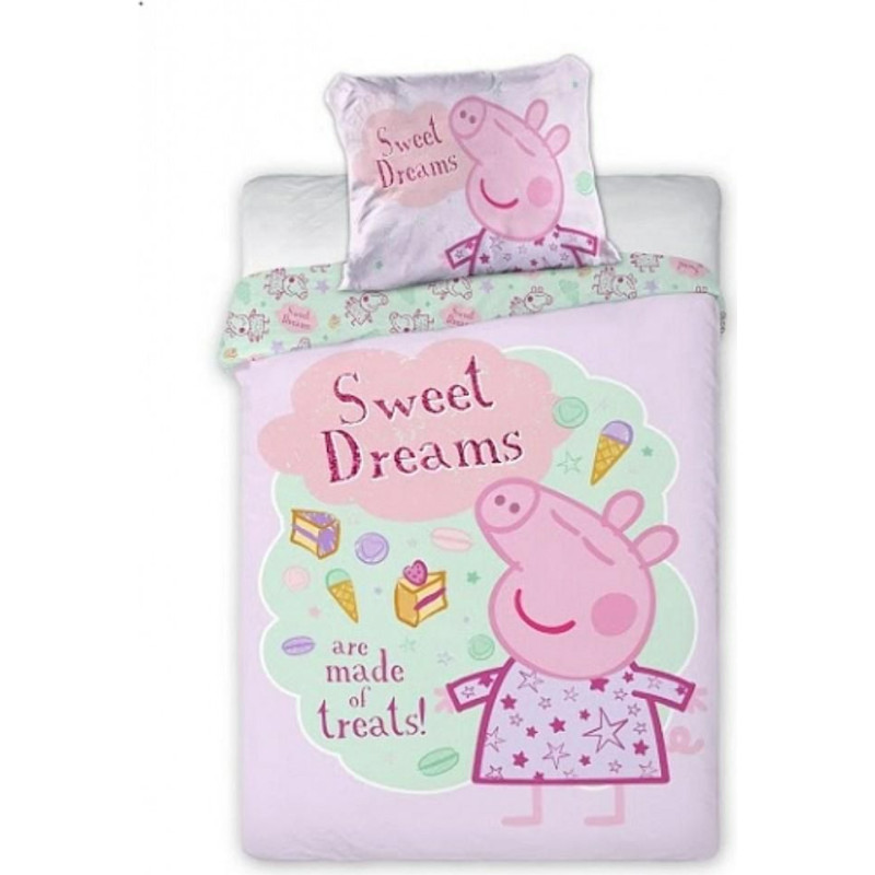 Kokvilnas gultas veļa 100x135 Peppa Pig sweet dreams rozā 2600 spilvendrāna 40x60