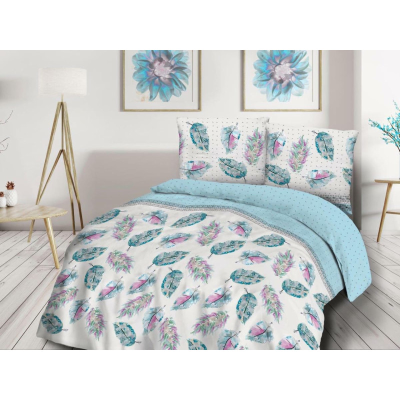 Kokvilnas gultasveļa 140x200 71430/1 piparmētru balta krāsainas spalvas Cottonlove