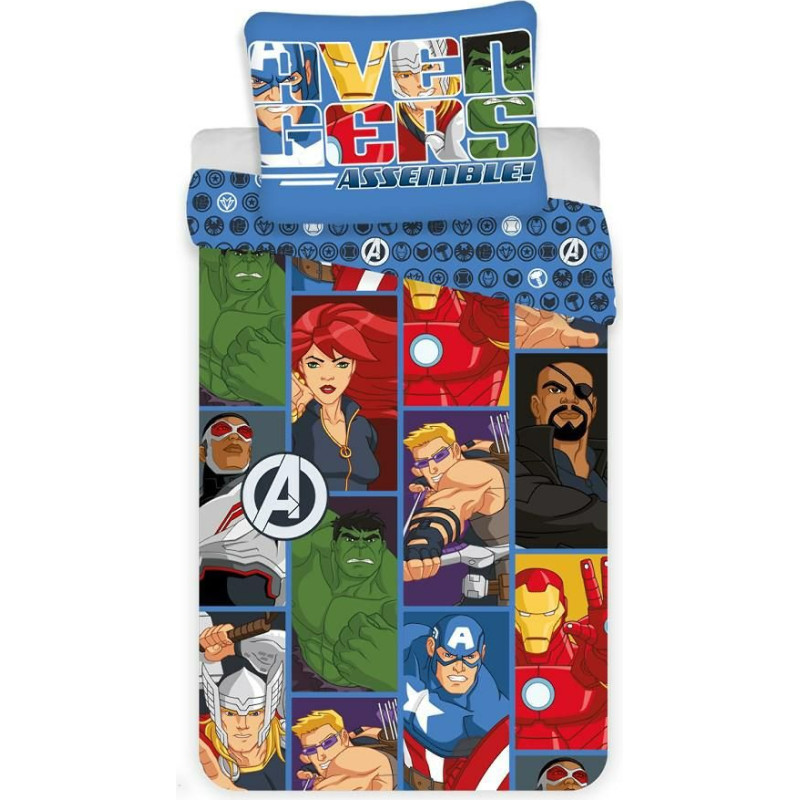 Bērnu gultas veļa 140x200 Avengers 9894 Captain America Iron Man Thor Hulk Nick Fury spilvendrāna 70x90