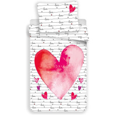 Kokvilnas gultasveļa 140x200 uzraksti Love 2641 sirds sirsniņas balta melna sarkana rozā abpusēja spilvendrāna 70x90