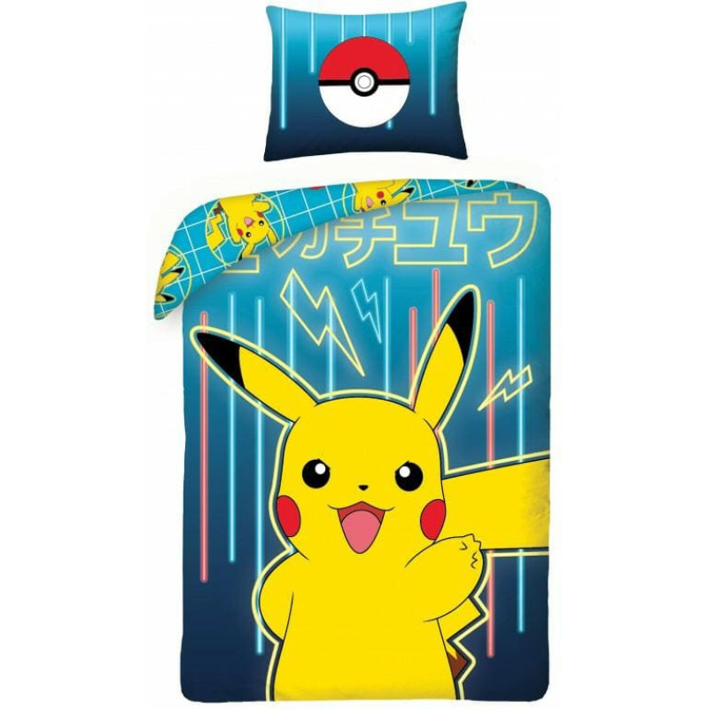Jauniešu gultas veļa 140x200 Pokemon Pokemons Pikachu Pikachu spēle pokeballs bumbu spilvendrāna 70x90 kokvilna 7197