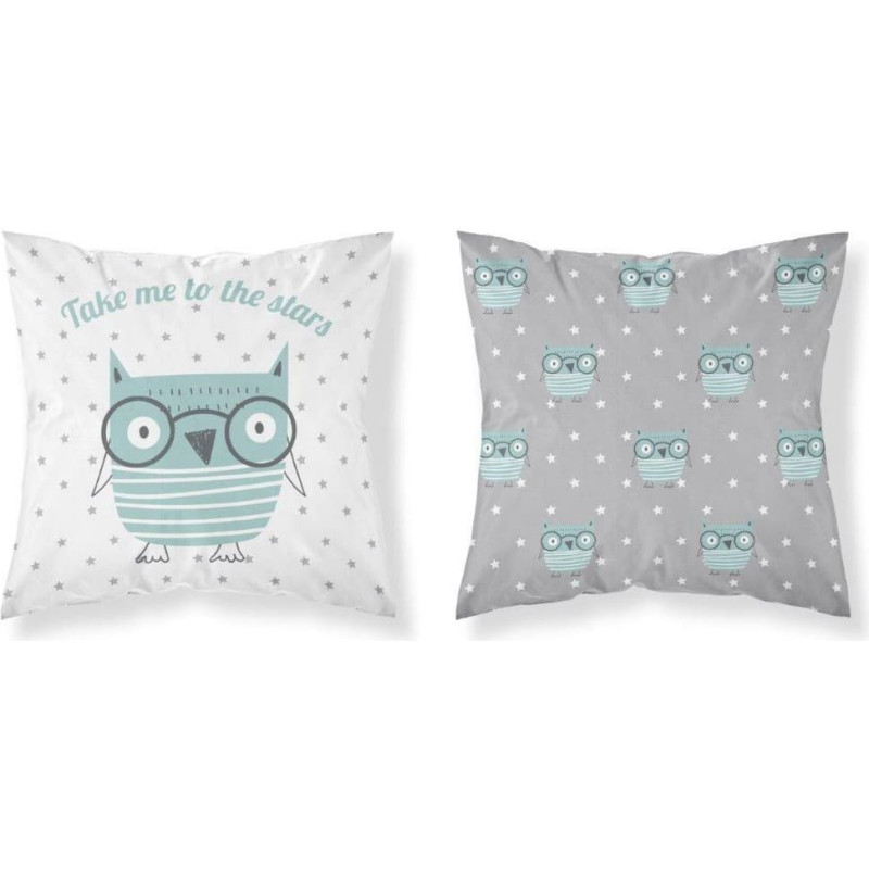 Kokvilnas spilvendrāna 40x40 Pūces pūces ar brillēm zvaigznēm balta pelēka zaļa 3151 B pūce 0366