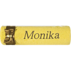 Dvielis ar izšuvumu 50x90 Monika dzeltenbrūna bantīte vārda dienas dāvanai