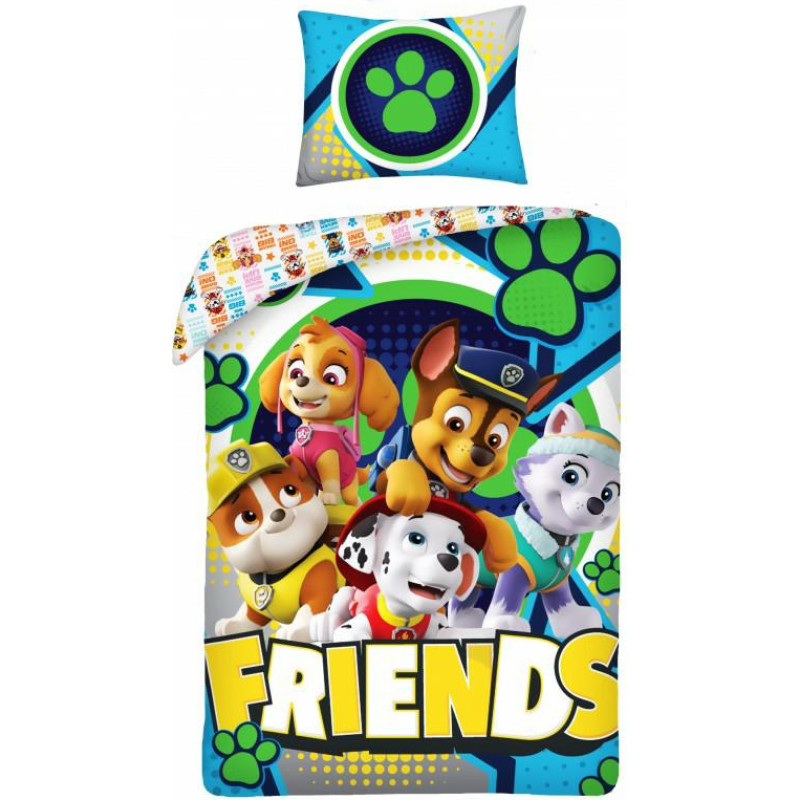 Kokvilnas gultas veļa 140x200 Paw Patrol Paw Chase Rocky Skye Rubble Marshall Friends draugi darbībā 7395 spilvendrāna 70x90