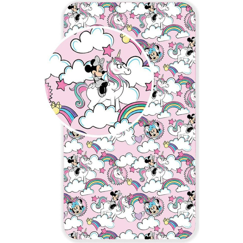 Kokvilnas palags 90x200 Mini Mouse Unicorn varavīksne Minnie Mouse unicorn bērniem 5345