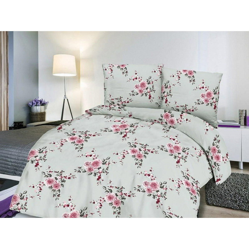 Satīna gultasveļa 160x200 Rozes, celadon rozā 1485/1 Satynlove