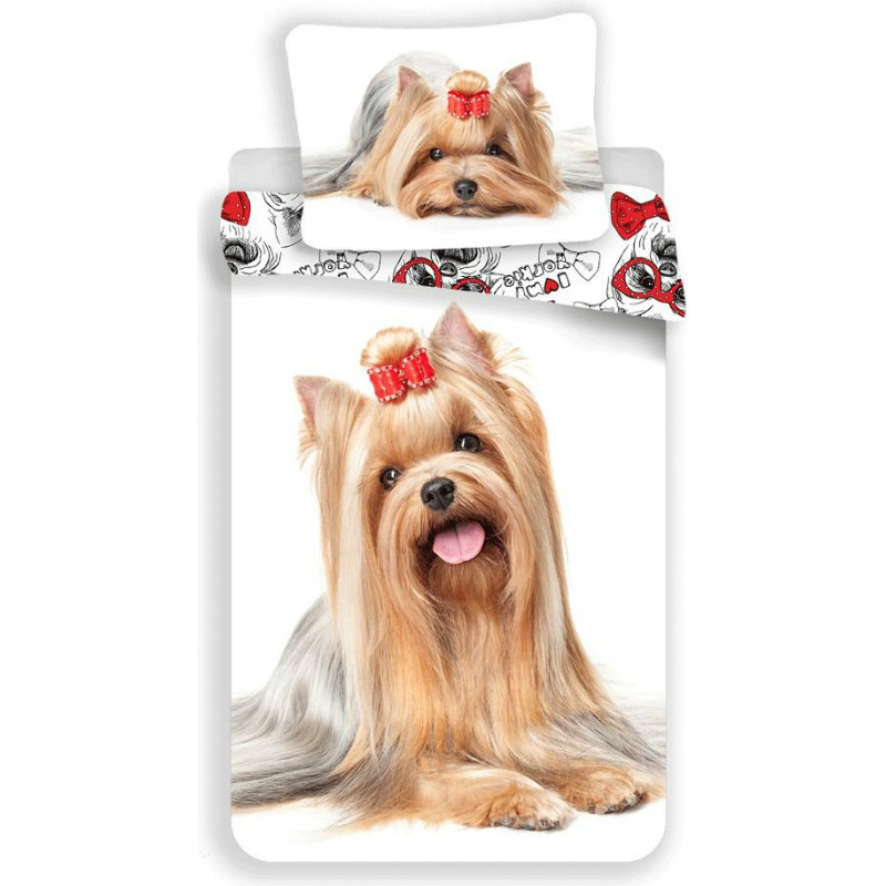 Kokvilnas gultas veļa 140x200 Sweet Yorkie suns ar loku suns suns suņi suņi kucēns suns 4607 Jorkšīras spilvendrāna 70x90
