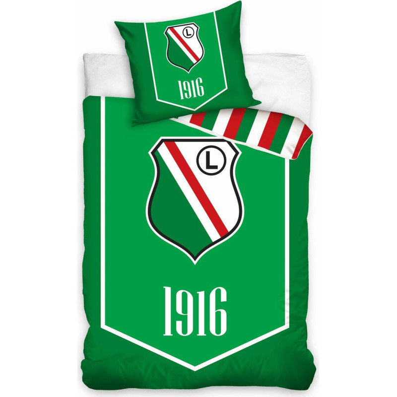 Kokvilnas gultas veļa 140x200 Legia Warszawa ģerbonis 1916 futbola zaļš 8669