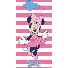 Pludmales dvielis 70x140 Mini Minnie Mouse rozā baltas svītras 5700