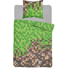Kokvilnas gultas veļa 160x200 Minecraft spēles pikseļi kubs zaļš brūns 3157 A 9872