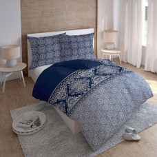 Satīna gultas veļa 160x200 austrumu ornamenti tumši zili balti 3087 A Mājas satīns