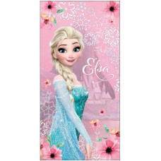 Pludmales dvielis 70x140 Frozen Frozen Elzas ziedi rozā violeta bērnu kokvilna 0669