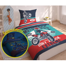 Tumsā mirdzoša gultas veļa 140x200 motors 3322 A kokvilnas motokross