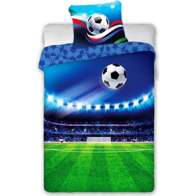 Kokvilnas gultas veļa 140x200 laukums Jauniešu futbols 013 futbola bumbas stadiona vārti futbols zili zaļš 7094