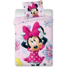 Kokvilnas gultasveļa 160x200 Mini Mouse 187 Minnie Mouse 0889 rozā ziedi tauriņš