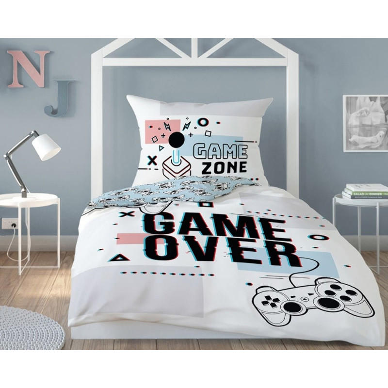 Kokvilnas gultas veļa 140x200 Spēle Virs balta zila 3463 3007