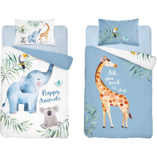 Bambusa gultas veļa 100x135 Zoo Zilonis Žirafe zila 3526 Baltas Koalas Tukānas lapas gultai abpusēja spilvendrāna 40x60 6053