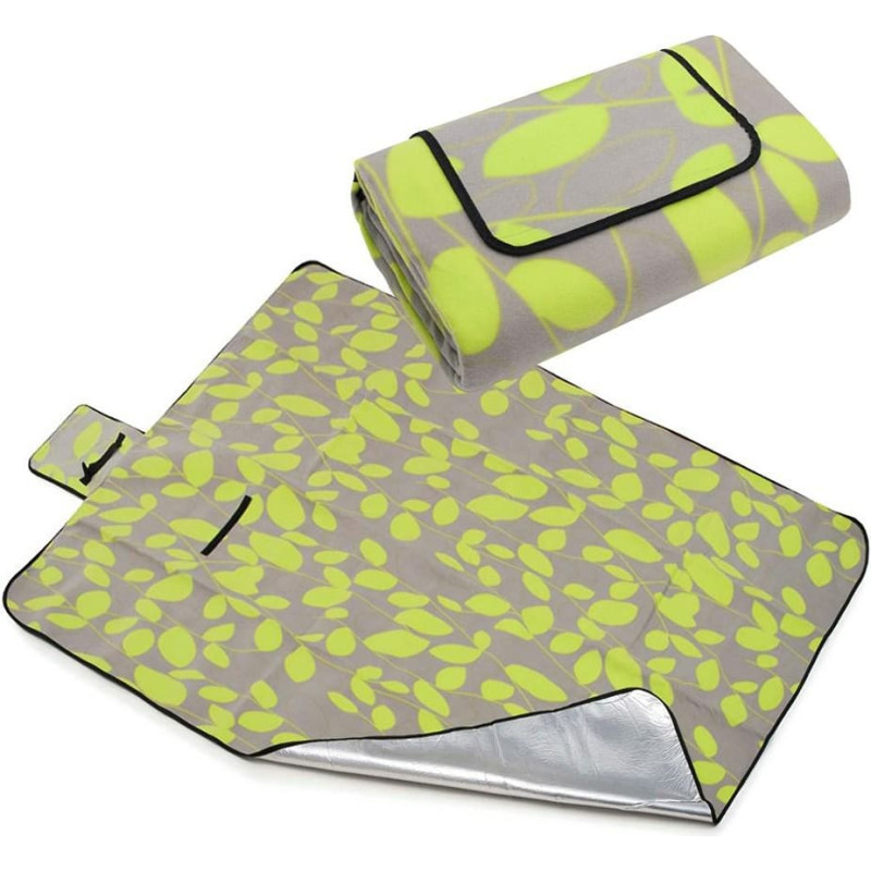 Ūdensizturīga piknika sega 200x200 bēša lapas 015 zaļa flīsa ar izolējošu pludmales paklājiņu