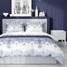 Satīna gultas veļa 140x200 3635 Glamour ornaments zils balts pelēks austrumniecisks Home Satin 2