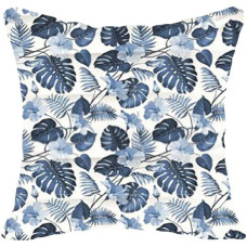 Kokvilnas spilvendrāna 70x80 1888E, balta, monstera lapas, zilas palmas