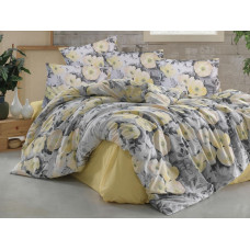 Kokvilnas gultasveļa 160x200 Alisa pelēki dzelteni ziedi Exclusive 2