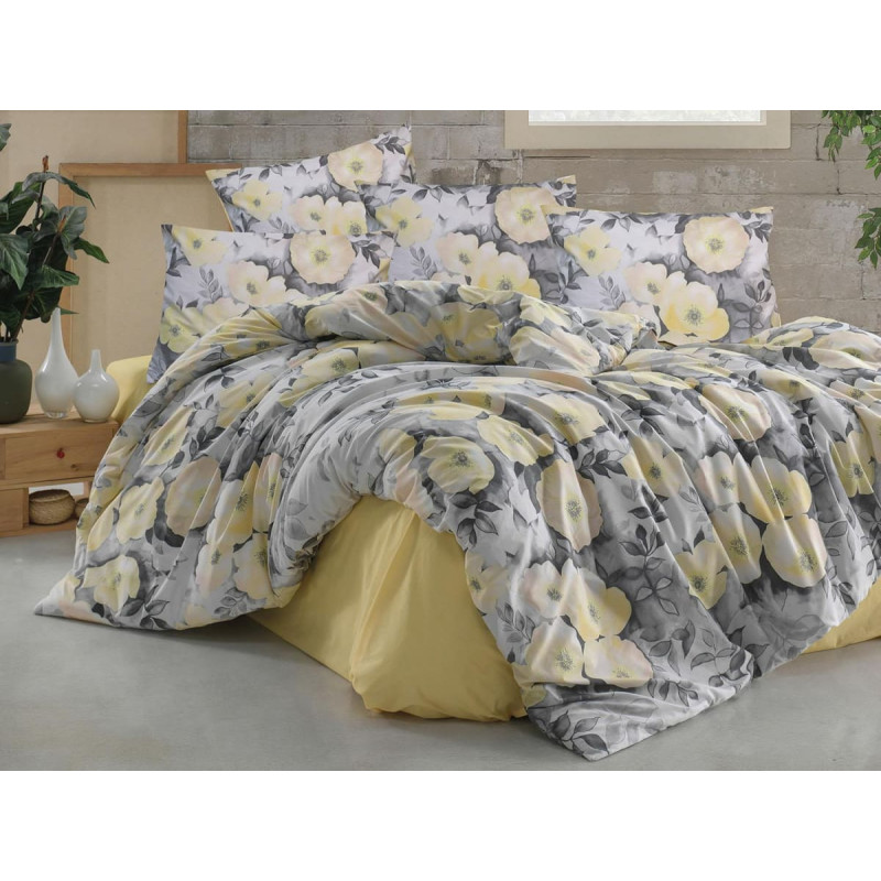 Kokvilnas gultasveļa 160x200 Alisa pelēki dzelteni ziedi Exclusive 2